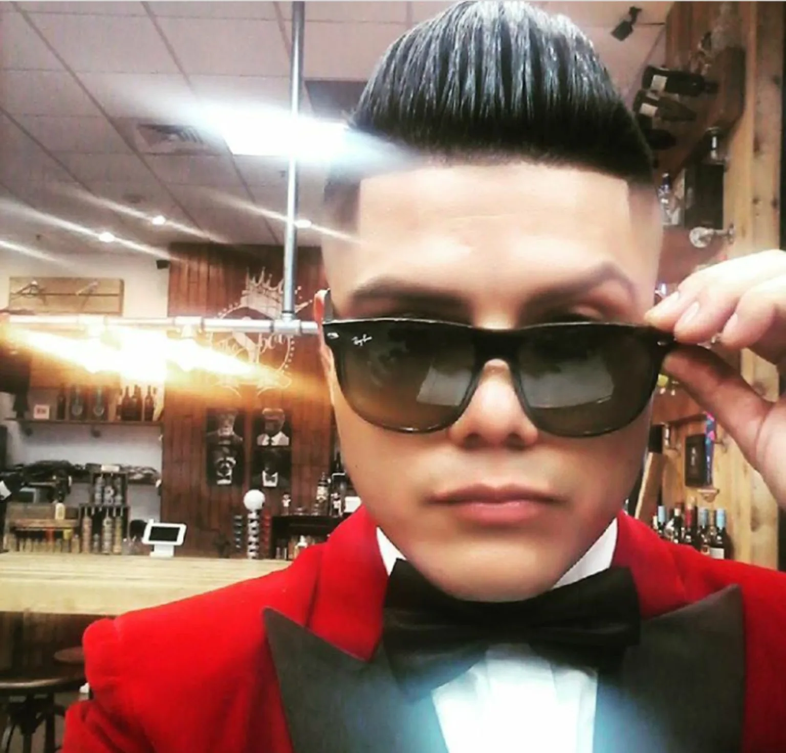 Founder red suit barber identity